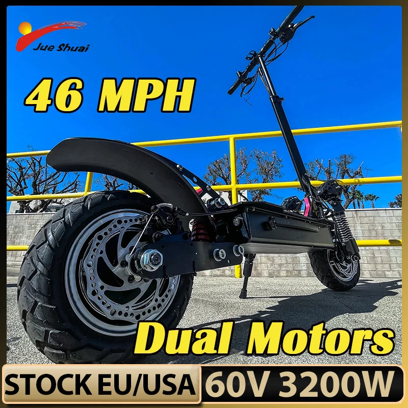 60V 3200W 46MPH Electric Scooters Dual Motor Escooter for Adults 10" Tires 2 wheels Foldable Kick Scooter Minster E-Scooter Hot