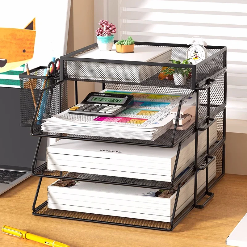 Office A4 Paper Desk Organizer Document File Letter Book Brochure Filling Tray Rack Shelf Carrier Metal Wire Mesh Storage Holder 3
