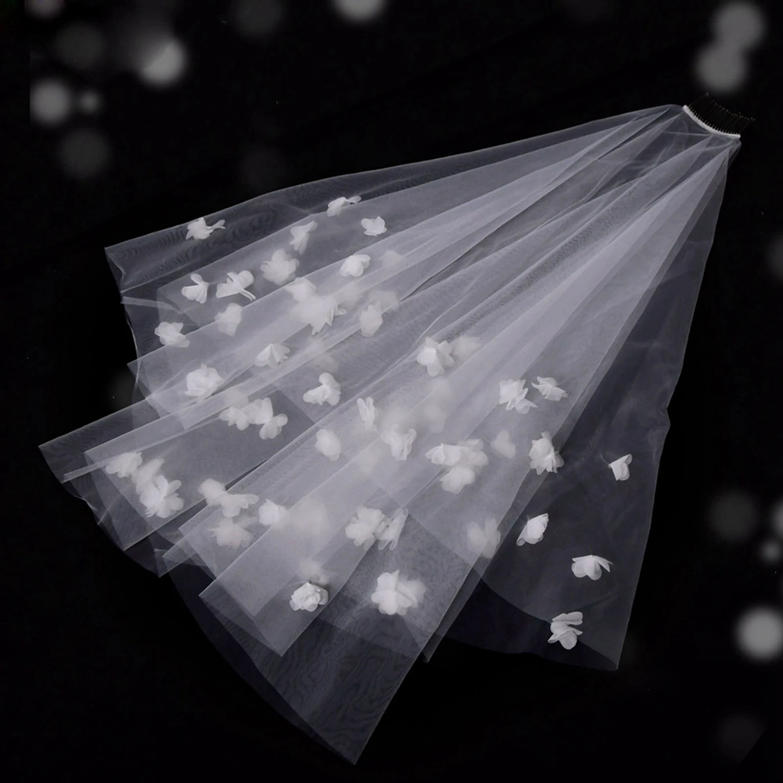 V111 2 Tier Bridal Veil Blush Floral Wedding Veil Fabric 3D Flowers Scattered Drop Bridal Illusion Comb Cover Face bridal veil