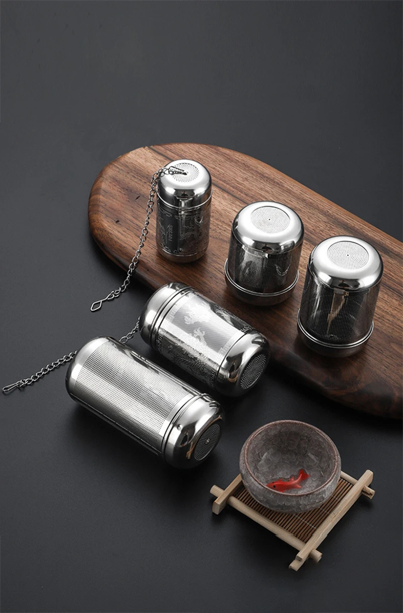 Description Picture 4 of itemExquisite Dragon Pattern Tea Infsuer Spice Seasoning Ball Strainer with Chain 304 Stainless Steel Teapot Teaware Coffee Filter