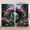 2pcs, spring summer Curtains Jungle Green and Red Roses Art Digital Print Drapes Durable 100% Polyester Fabric Art Deco Festive 3