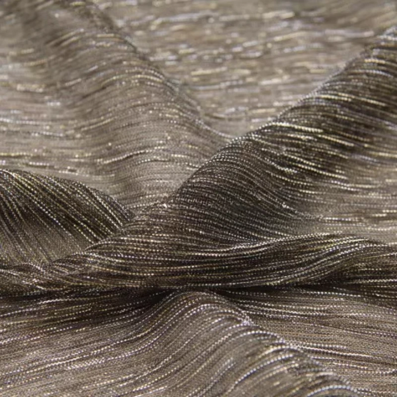 Thin Black Gold Silver Silk Pleated Three-dimensional Striped Elastic Mesh Clothing Fabric Pleated Glossy Dress Wedding Designer