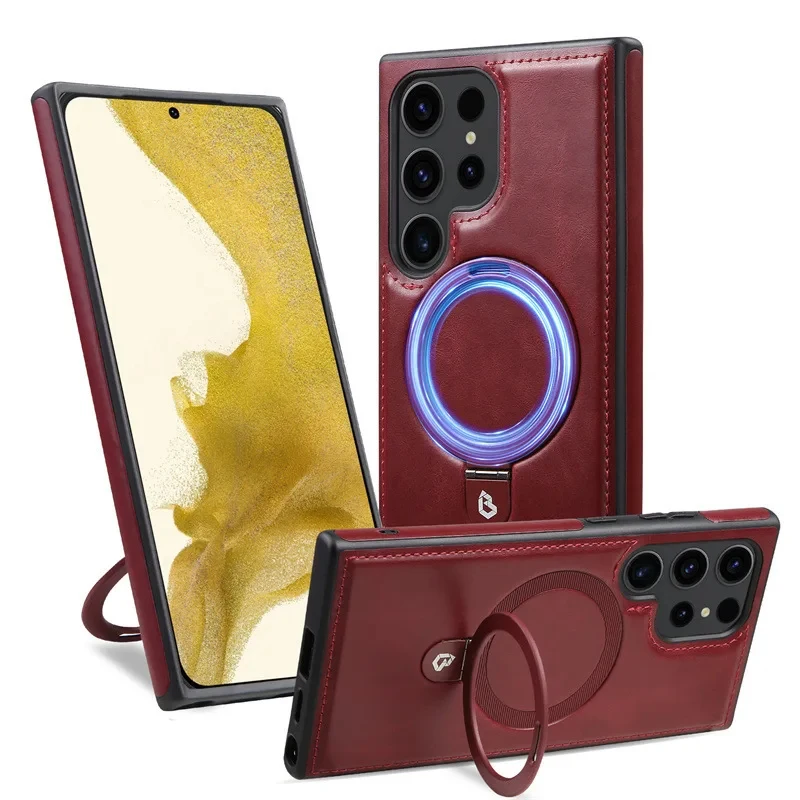 Luxury Magnetic Bracket PU Leather Phone Case with Magsafe Wireless Charging Compatibility