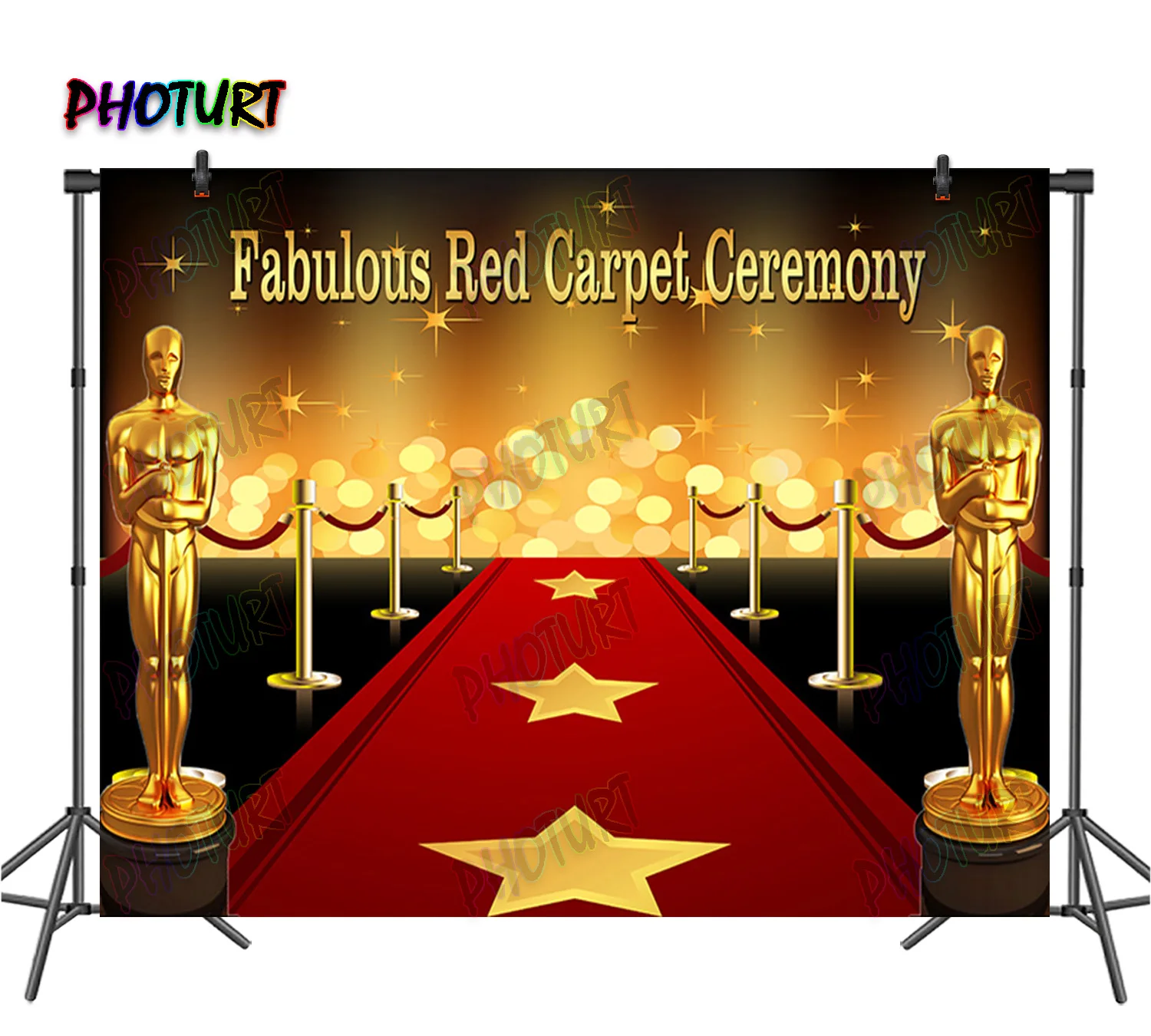 

PHOTURT Red Carpet Ceremony Backdrop Birthday Party Photography Banner Golden Statue Photo Background Decorate Props
