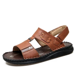 Premium Leather Non - Slip Men's Beach Sandals - Comfortable Summer Classics - 45 (Light Brown)