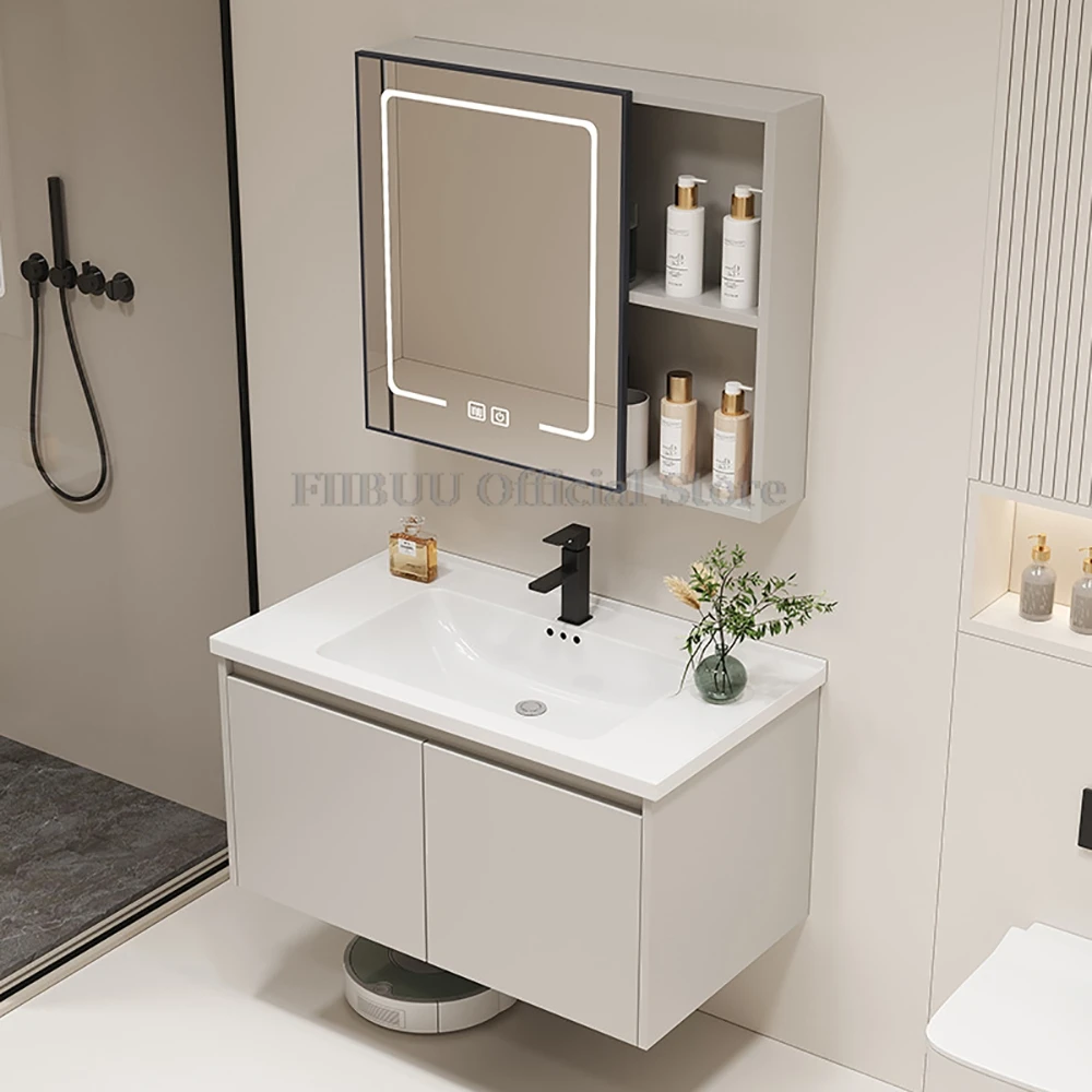 Wall Mounted Bathroom Cabinet Combination Washbasin Sink Vanity Ceramic Integrated Toilet Washbasin with Mirror CabinetFurniture