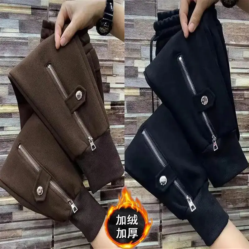 Autumn Winter Plus Velvet Sweatpantss Women Drawstring High Waist Zipper Harem Pants Plus Size Stretch Casual Jogger Trousers