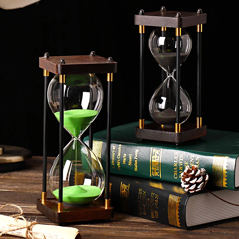 30 Mins Vintage Hourglasses Creative Study Wooden Four-pillar 30 Minutes Colorful Sand Hourglass Timer Gift Desktop Ornaments