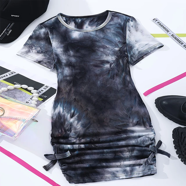 Summer Girls Cute, Cool, Breathable Round Neck Short Sleeve Tie Dyed Black And White Dress Princess Daily Leisure Party Dress 1