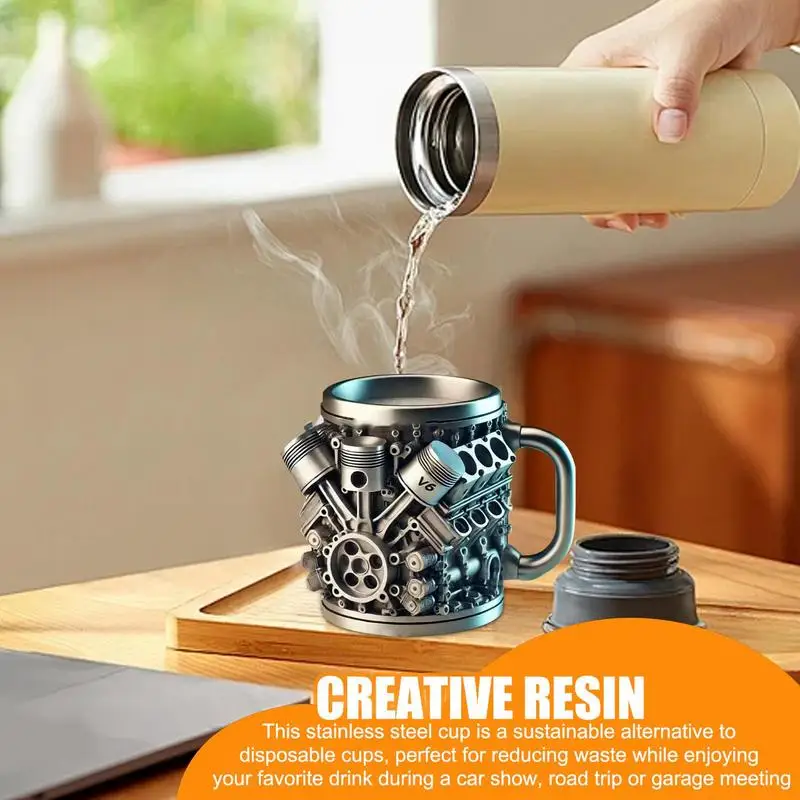 V8 Engines Stainless Steel Coffee Mug Creative Resin Water Cup Funny V6 Engines Wine Cup Coffee Cup Water Container Accessories