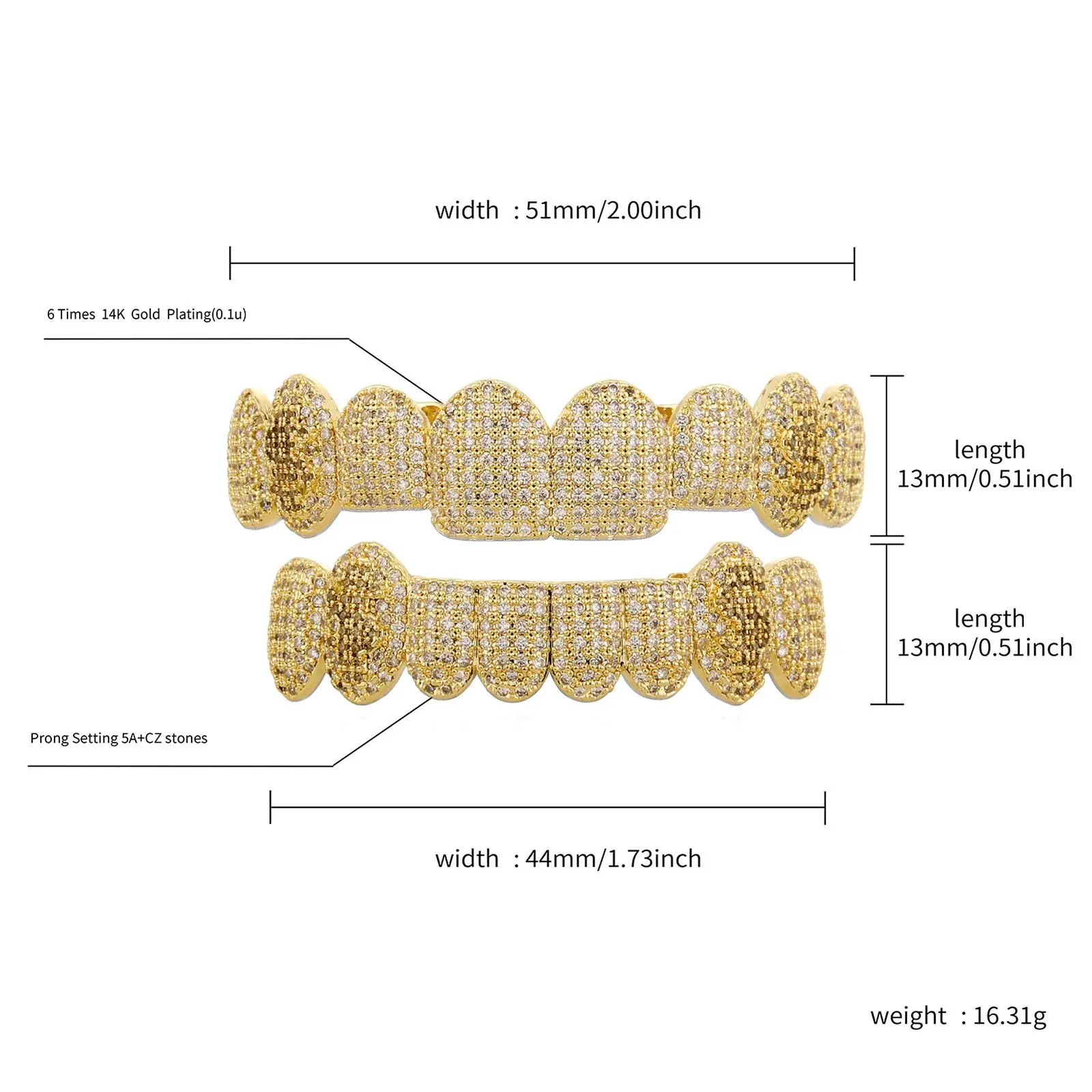 Hip Hop Grillz 8 Top 8 Bottom Tooth for Parties Performances