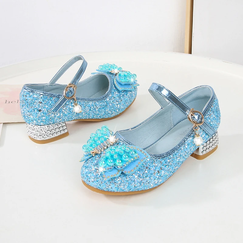 Shiny Butterfly Princess Elsa Shoes for Girls Halloween High Heels Shoes Christmas Cosplay Masquerade Birthday Party Sandals 4