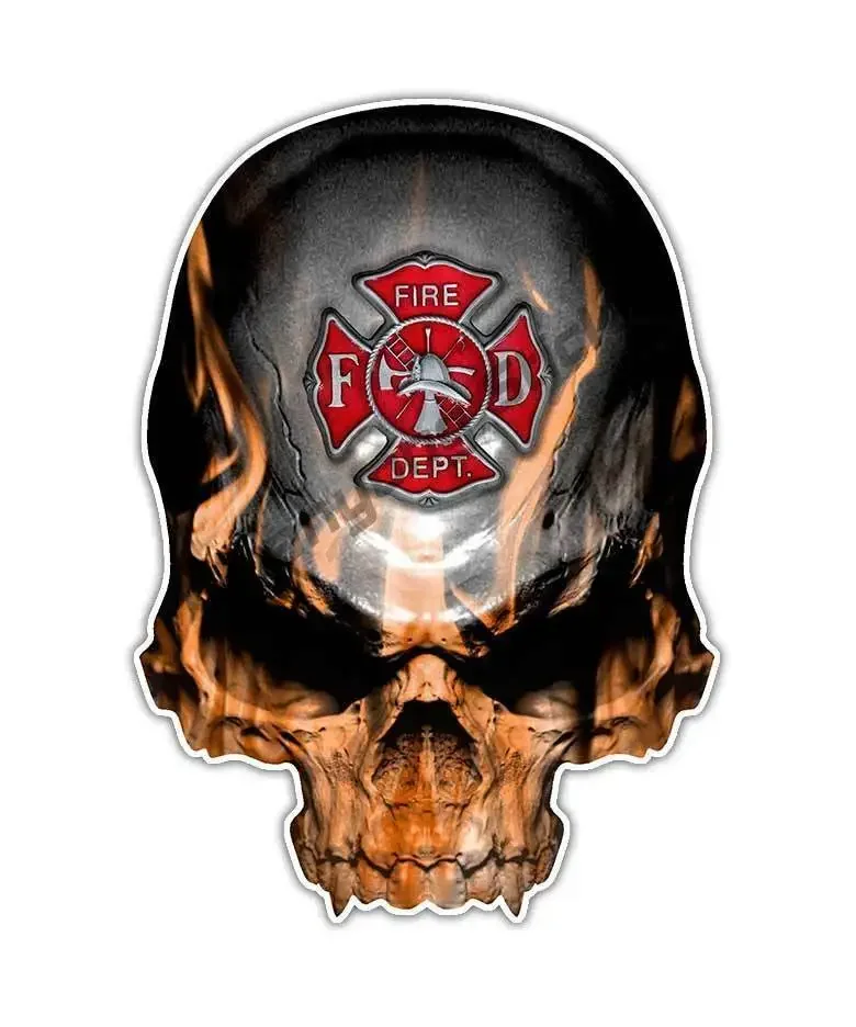 Firefighter Skull Decal Maltese Cross Sticker Fire Department Graphic Rear Windshield Motorcycle Helmet Sticker Suv Decoration