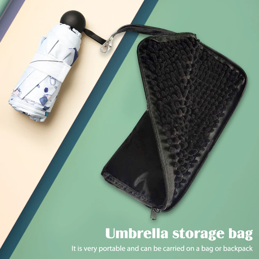 Black Umbrella Cover Portable Umbrella Storage Bag Absorbent Inner Versatile with Zipper&Handle for Commute Work School Business