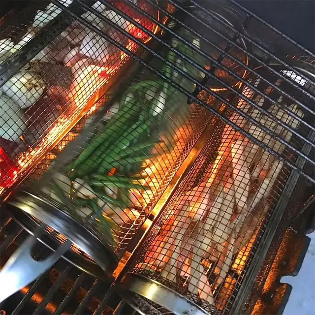 Rozsdamentes Acél Barbecue Főző Grill Rács Kültéri Kemping Bbq Dob Grillező Kosár Tábortűz Piknik Edények Konyha Szerszám - Image 2
