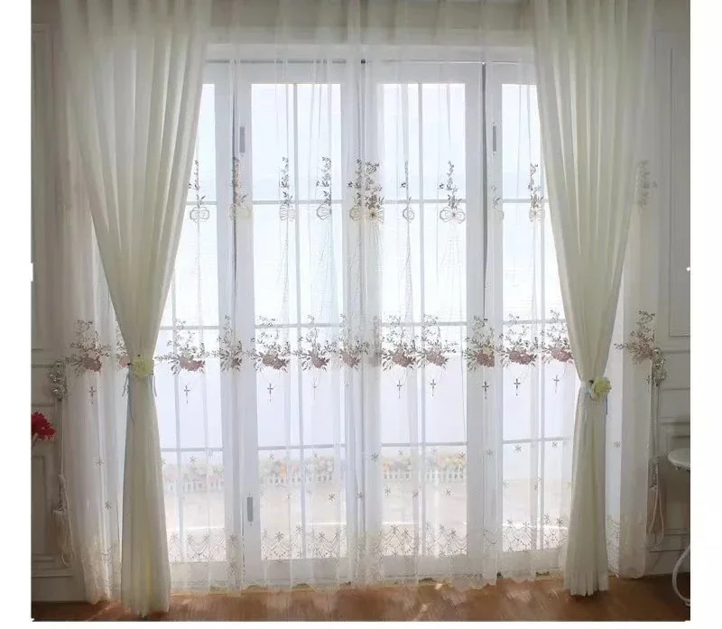 Luxury Curtains Sheer For Living Room Lace Blue Embroidered Pink-purple Romantic Princess Window Screen Kitchen Tulle Drapes 6