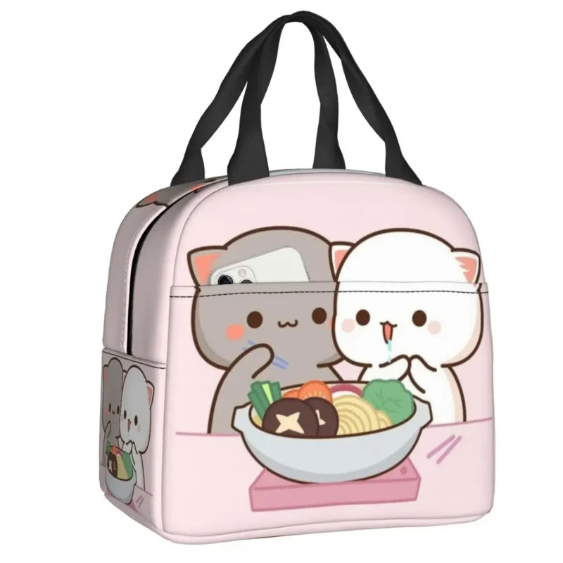 

Cartoon Mochi Cat Peach And Goma Box Women Resuable Leakproof Cooler Thermal Food Insulated Lunch Bag Kids School Children