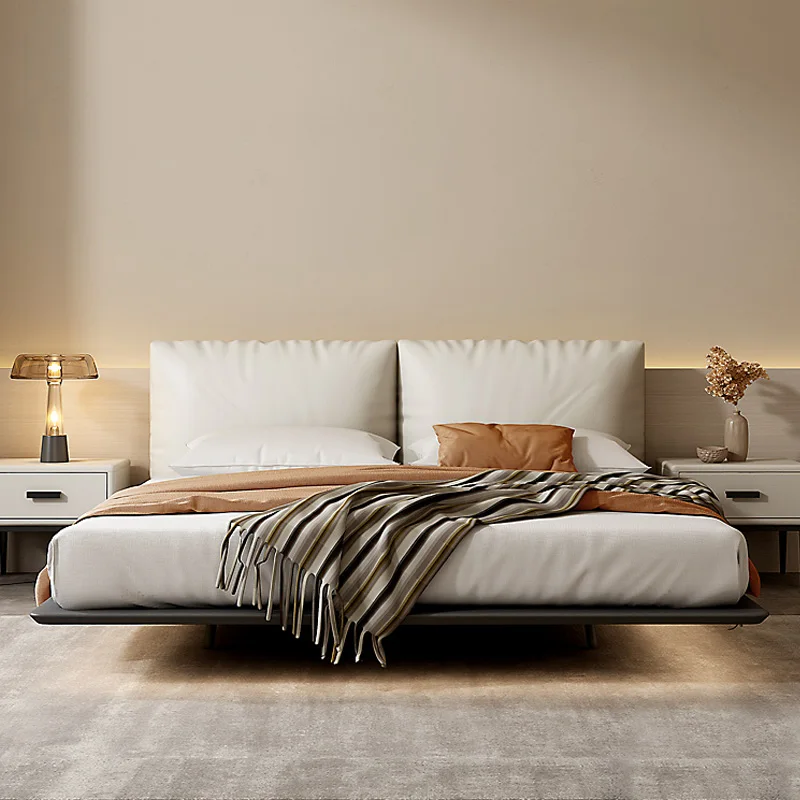 Italian Simple Suspension Bed Modern Simple Leather Bed Small Family Master Bedroom Double 1.5M/1.8M Soft Bag Wedding