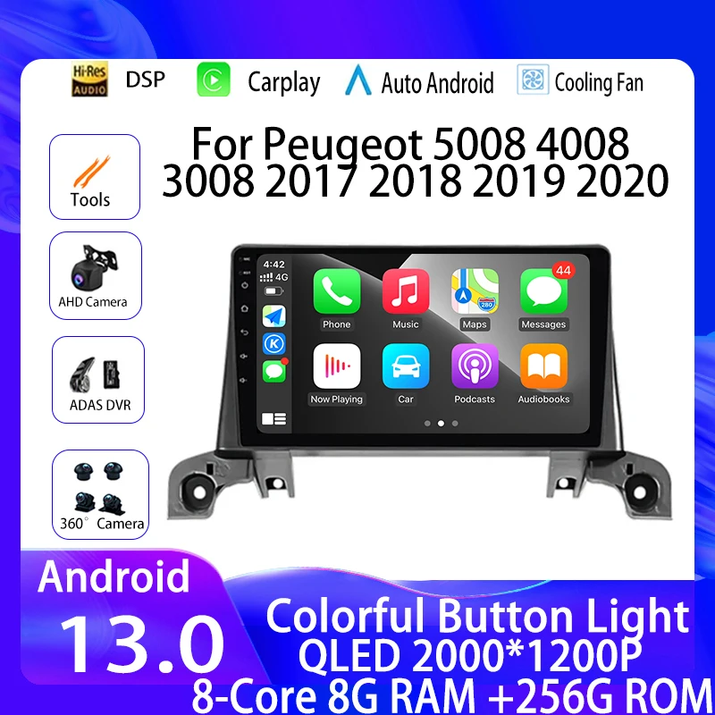 

Android 13 Car Raido Carplay For Peugeot 5008 4008 3008 2017 2018 2019 2020 GPS Multimedia Navigation QLED BT WIFI 4G No 2din