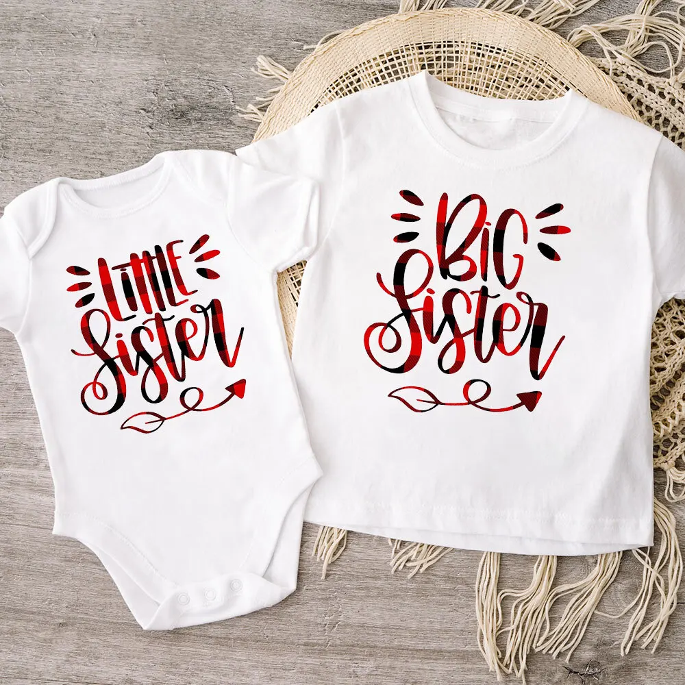 Big Sister Little Sister Family Matching Kids Clothes Short Sleeve T Shirt Baby Bodysuit Kid Jumpsuit Sisters Shirt and Bodysuit 2