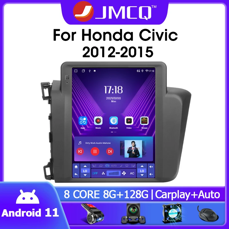 Автомагнитола JMCQ 2 Din Android 11 для Honda Civic 2012-2015 мультимедийный видеоплеер в стиле Tesla