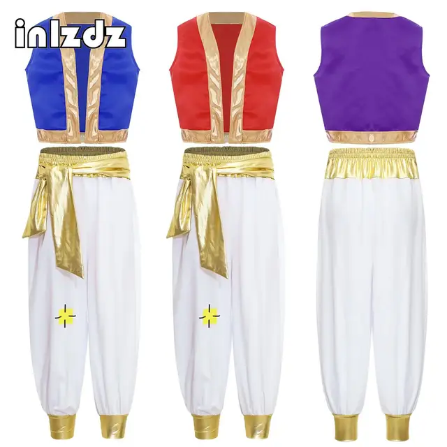 Costume arabe pour garçons, prince arabe, déguisement, veste, gilet, pantalon harem, costume pour Halloween, carnaval, spectacle de scène 1