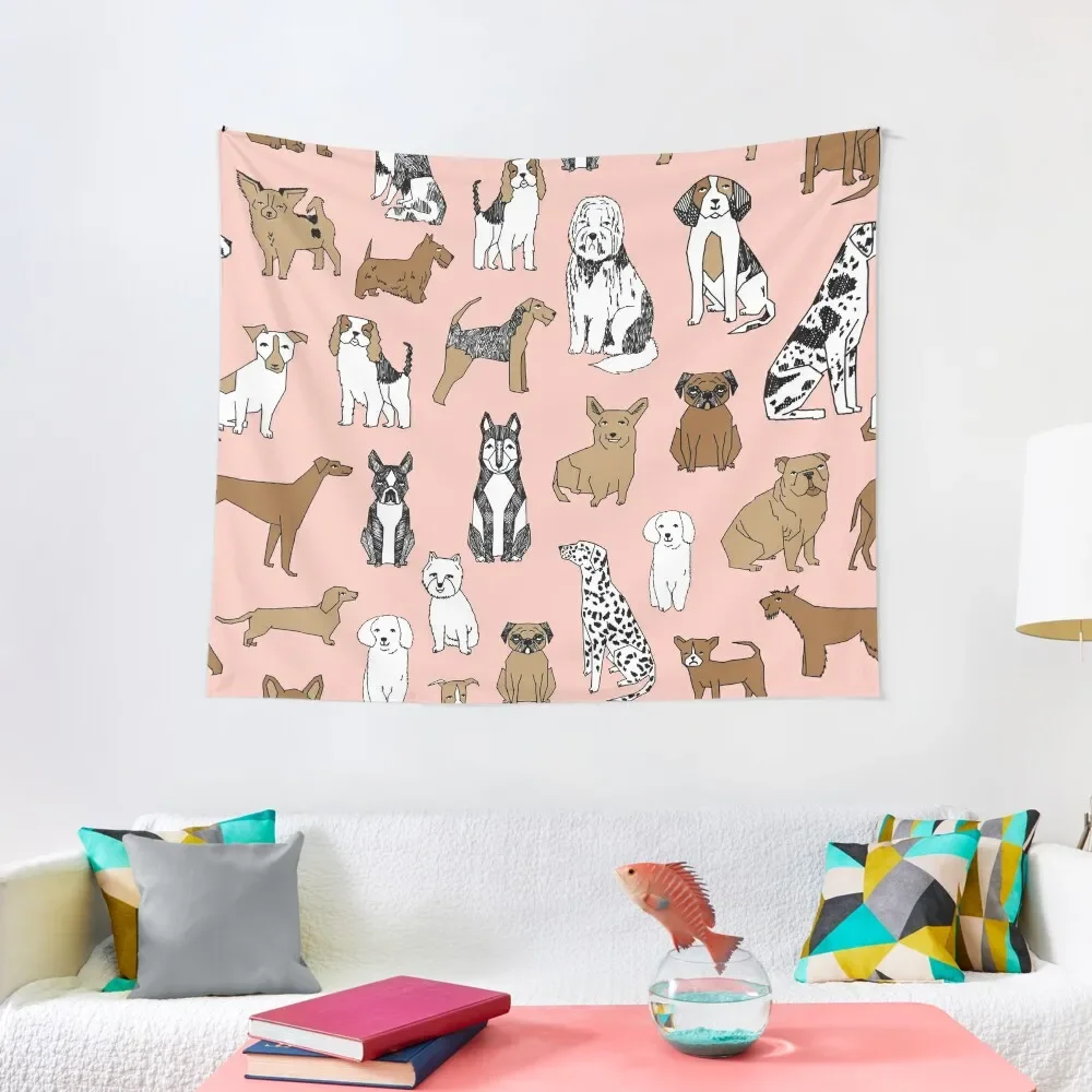 

Dogs Dogs Dogs - Pink Background Tapestry Wallpaper Room Decorations Aesthetics Decoration For Rooms Home Decorators Tapestry