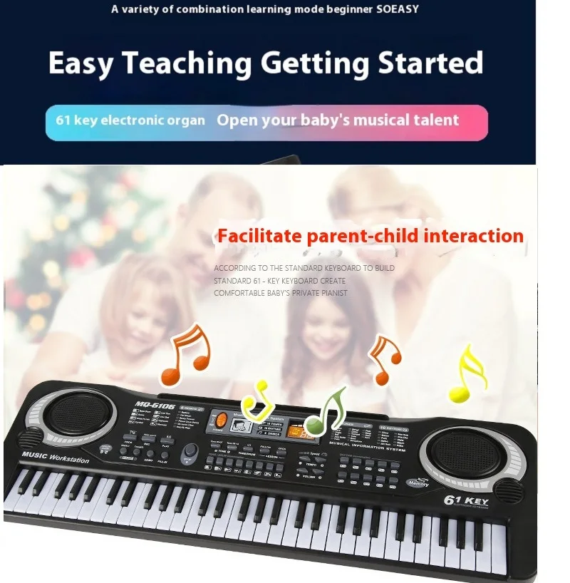 61 Keys Piano Keyboard, Electronic Digital Piano with Built-in Speaker Microphone, Portable Keyboard, Beginner Teaching Gift