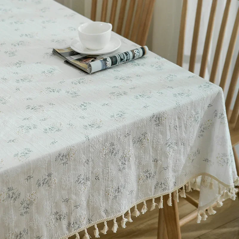 

Korean Style Cotton Linen Tablecloth with Tassel Rectangle for Outdoor Dining Wedding Decor Table Cover Floral Pastoral