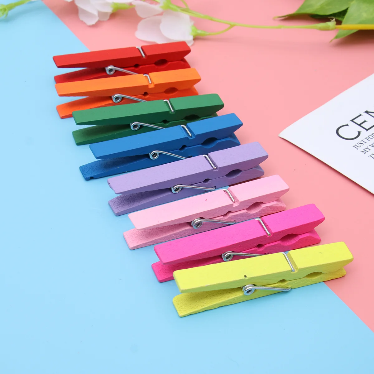

48PCS Wooden Colored Wooden Clip Snacks Sealing Clips With Rope（Random Color)