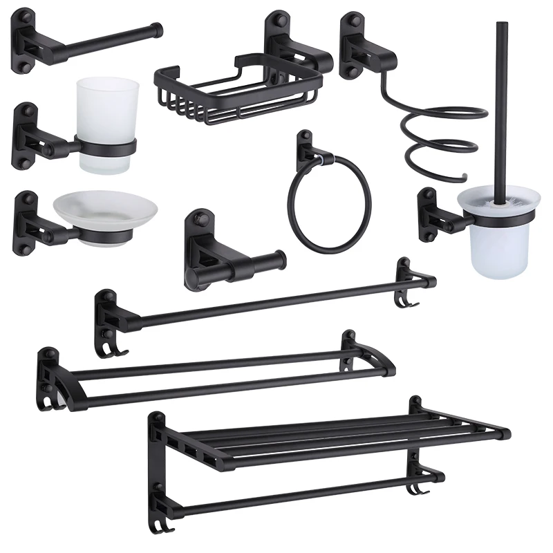 Aluminum Bathroom Accessories toilet paper holder towel hook bathroom hardware set bathroom hardware accessories Towel Rack Towel Ring Hair Dryer Holder Wall Mounted Toilet Paper Holder Soap Basket