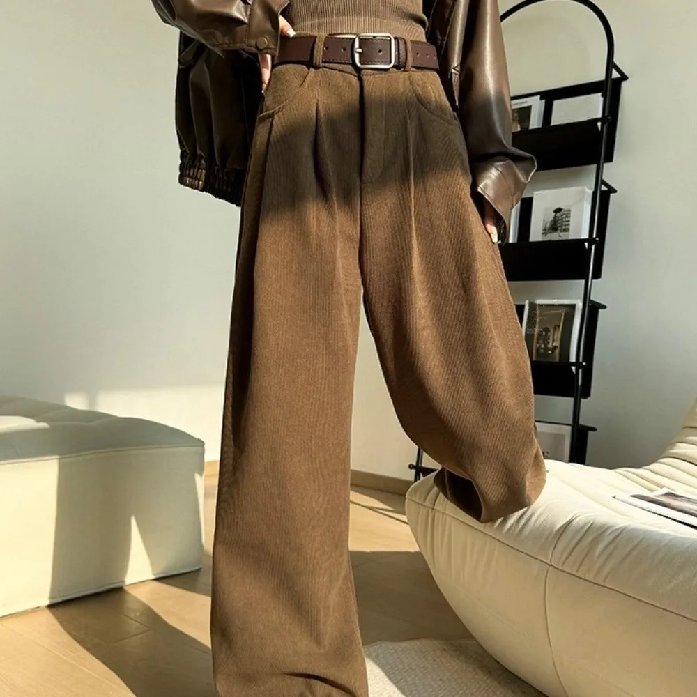 Soft Baggy Korean Long Pants Straight Leg Casual Wide Leg Trousers Ins Style Loose Coffee Suit Pants Girls