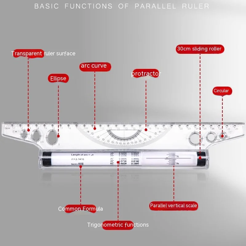 Multi Function Drawing Tool Roll Draw Ruler Metric Rolling Ruler Clear Measuring Parallel Rolling Angles Line stainless steel ruler triangle ruler ruler set drawing ruler straight ruler metal ruler plastic ruler quilting ruler rotatable ruler cats paw ruler
