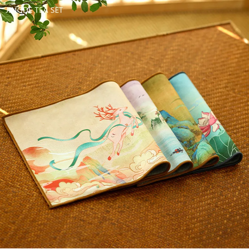 Chinese Painted Thicken Tea Towel Super Absorbent Rag Table Cleaning Tea Cloth Mats Bowl Teapot Tea Napkin Home Desktop Decor