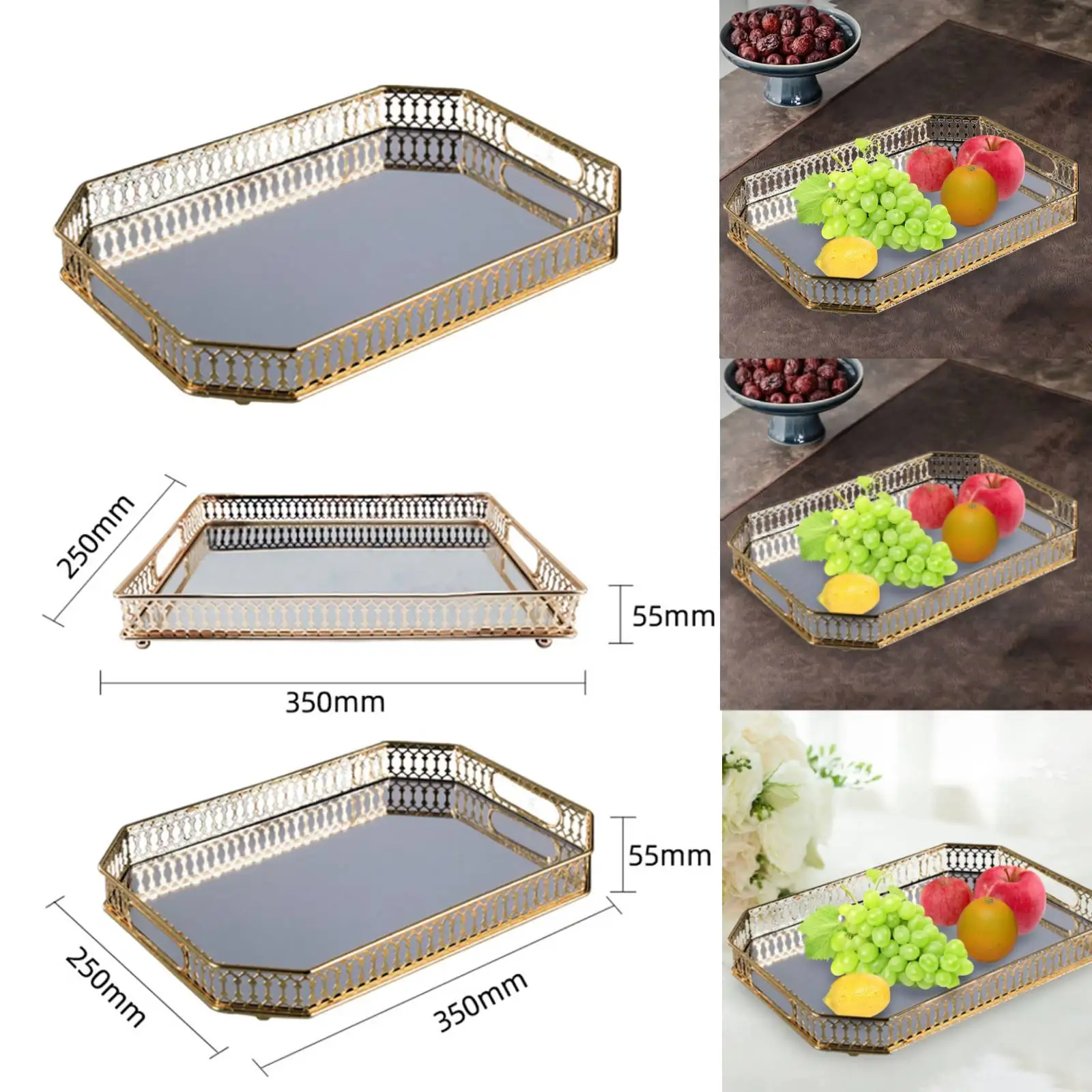 Mirror Serving Tray Fruit Plate Modern Mirrored Tray for Vanity Mirror