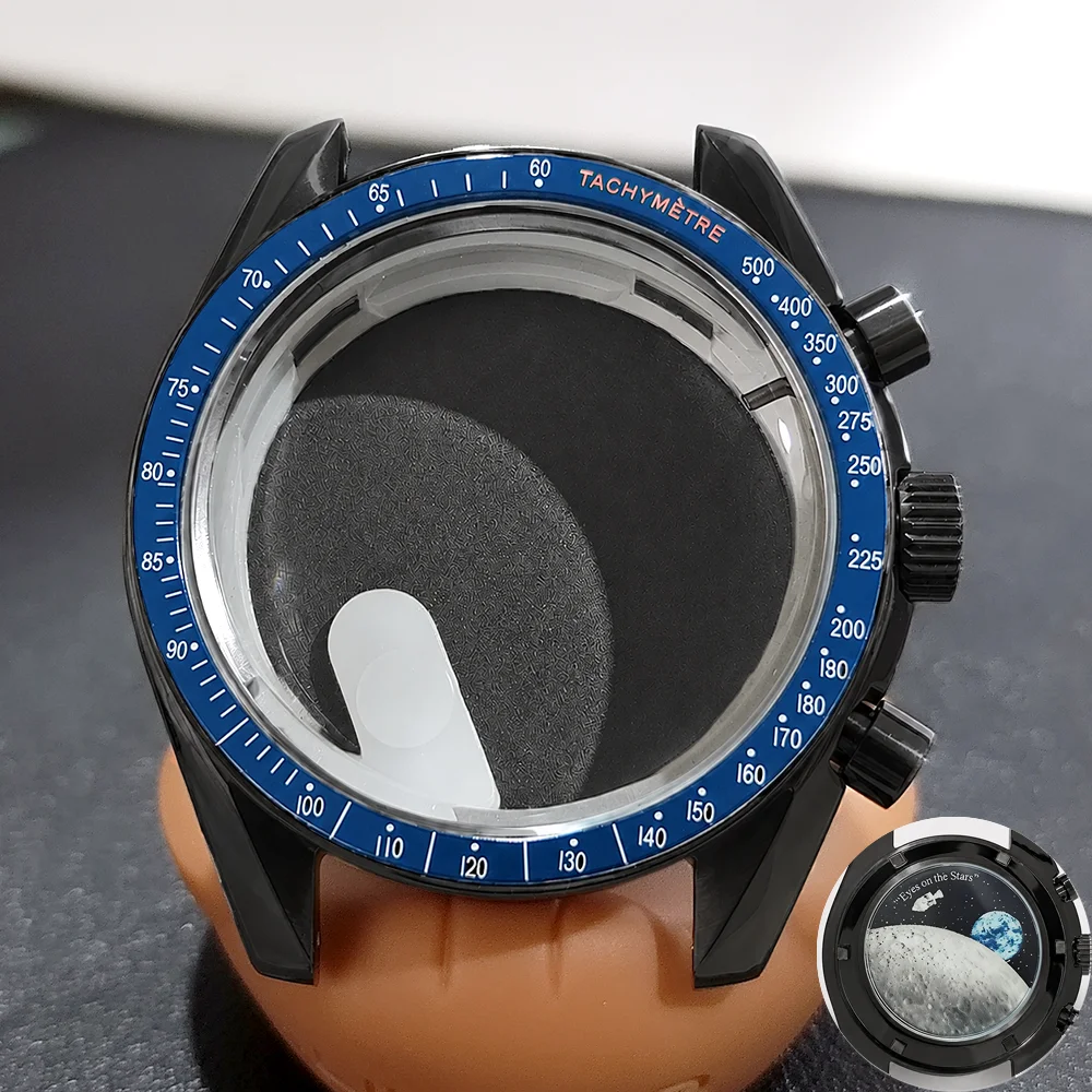 Moon Phase Chronograph Watch Case - 39.7MM Stainless Steel with Moon Pattern Back