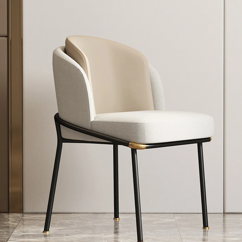 

Beige Luxury Dining Chairs Single Living Room Garden Office Chair Back Rest Metal Modern Silla Comedor Kitchen Furniture A1