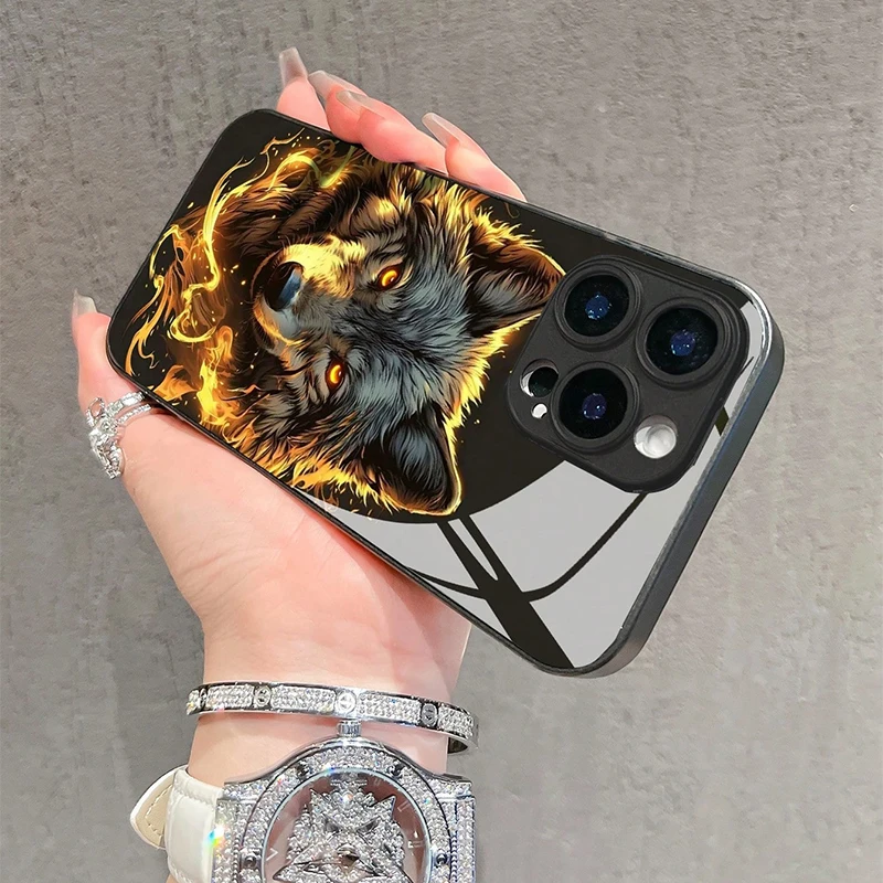 Cool Red Fierce Wolf King Graphic Tempered Glass Black Phone Case