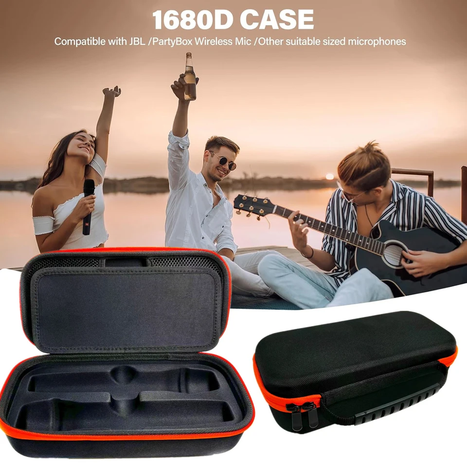 Wireless Microphone Hard Case Mic Travel Bag 2 Slots for JBL
