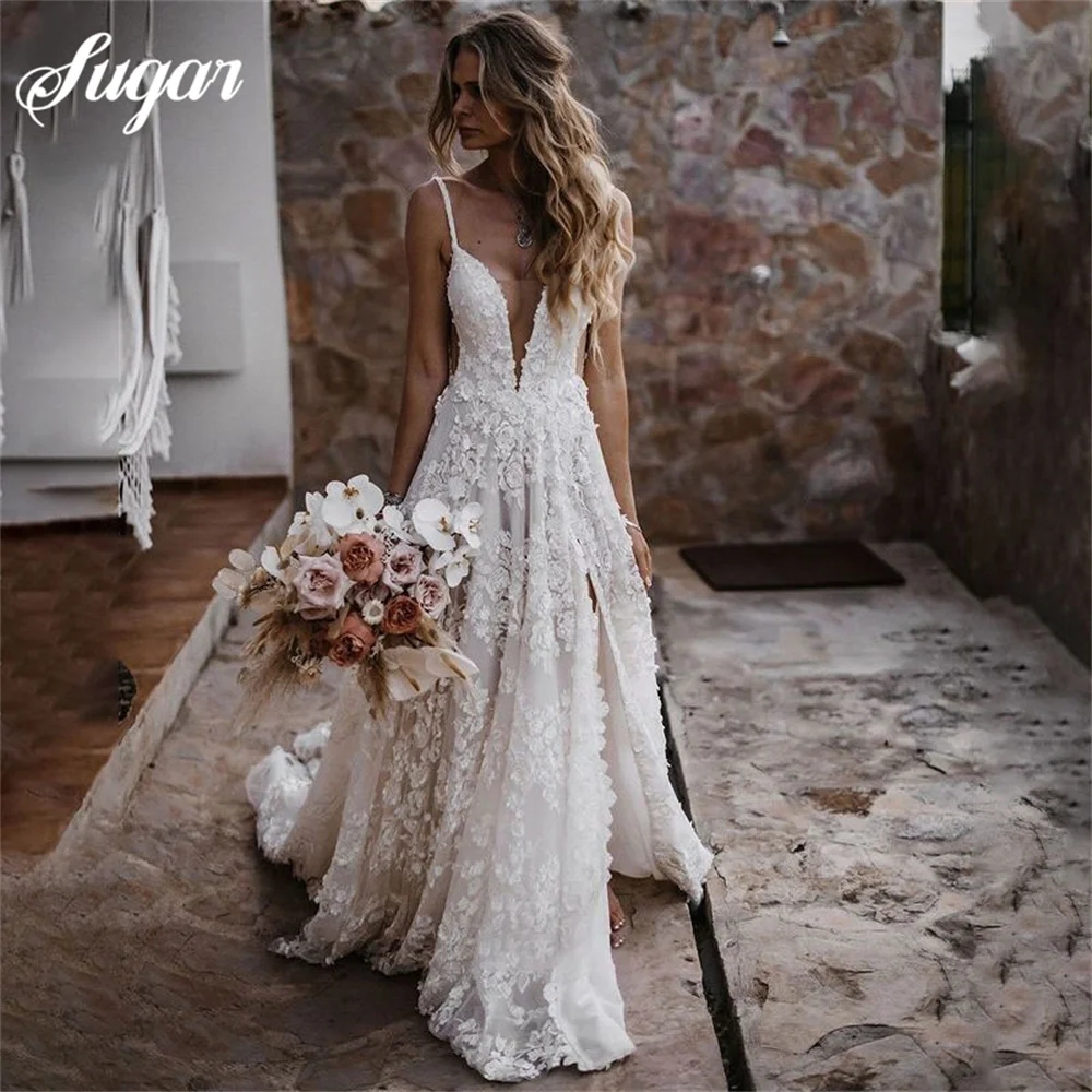 

Charming A-Line Wedding Gown V Neck Lace Wedding Dresses Simple Wedding Dress Size Custom Made Bridal Dress Свадебное платье
