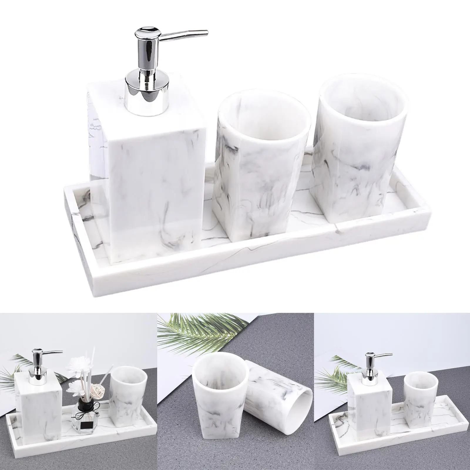 Bathroom Accessories Set, Dispenser Nordic Style Modern Marble Texture