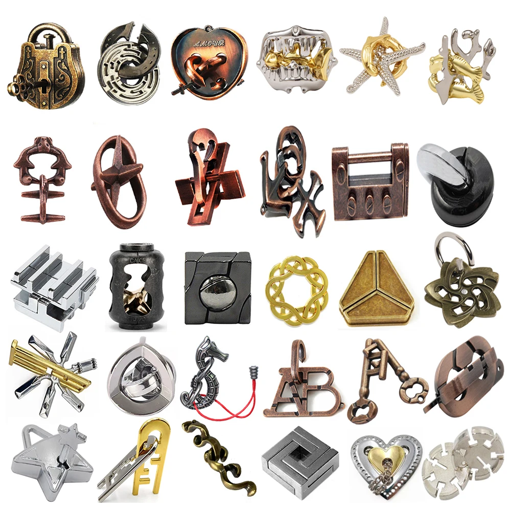 Classic IQ Metal Brain teaser Magic Puzzles Toys Locks Baffling Wire Diecast Kirsite Game Intelligence For Adults Game Test Mind 4