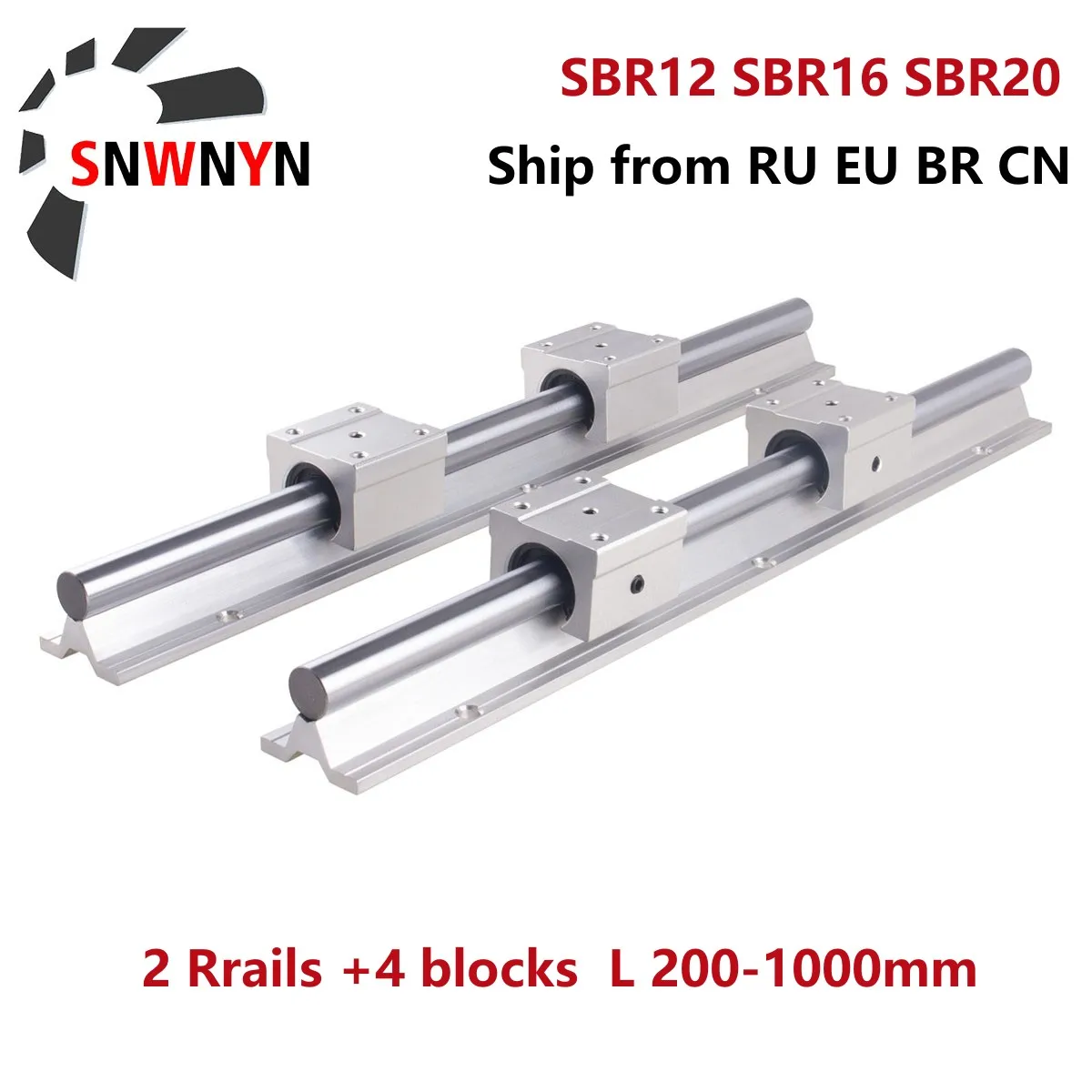 Trilho de Guia Linear para a Impressora do Cnc 3d Blocos do Rolamento Sbr12 16 20 200 300 500 600 800 1000 mm Sbr12uu Sbr16uu Peças
