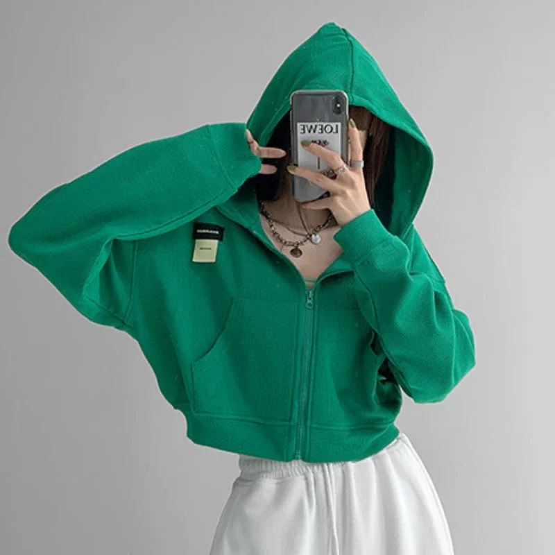 Fashion Women's Hooded Sweatshirt Long Sleeve Top Loose Short Zipper Sweatshirt Korean Cheap Wholesale Harajuku Jacket 2022 New