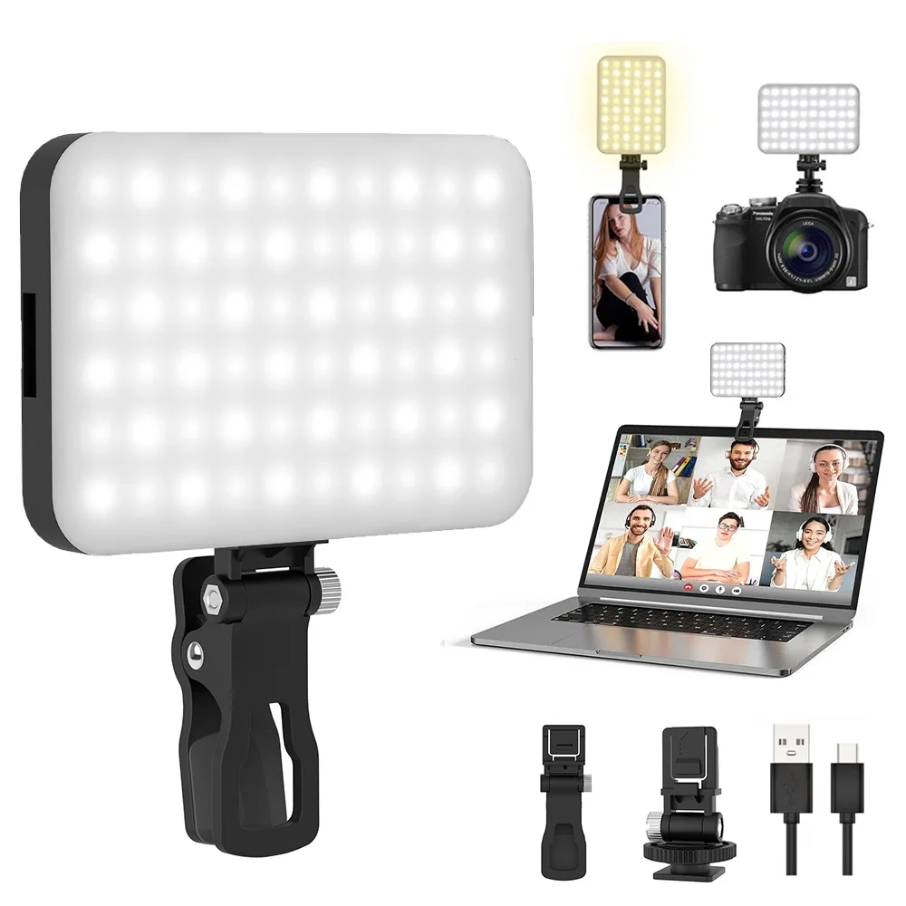 60 LED Video Light Fill Light Rechargeable 2500 MAh Ajusted 3 Modes CRI95 Portable Mini Selfie 2500-9000K
