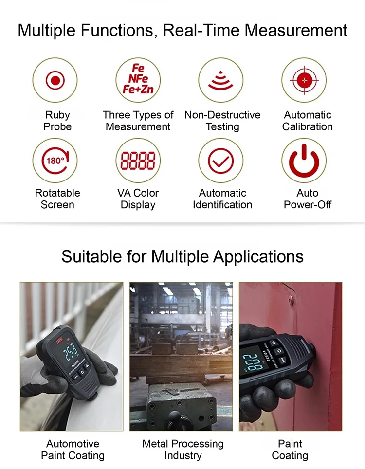 TA521A/522A Paint Coating Thickness Meter 0‑2000µm High Accuracy Car Paint Teste
