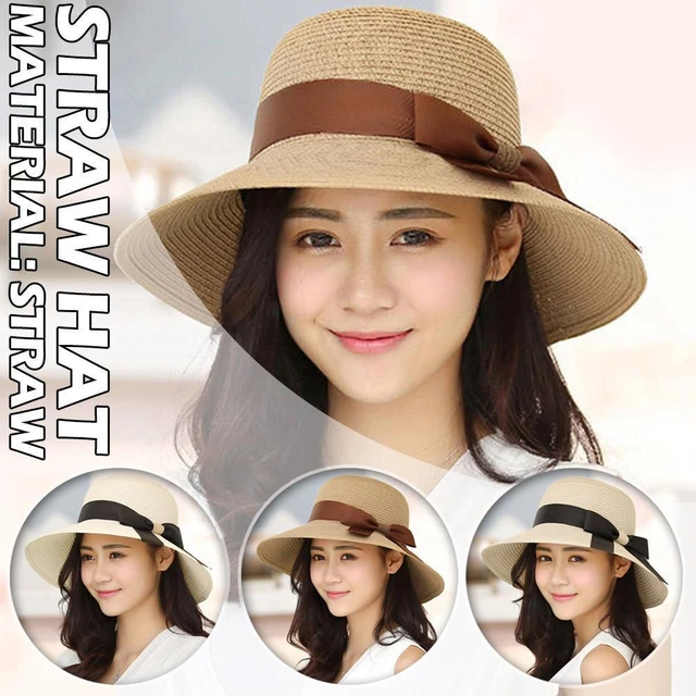 Folding Straw Hat Women Summer Sunscreen Beach Cap UV Floppy Travel 56-58cm  Wide Brim Cap Sun Protection - AliExpress