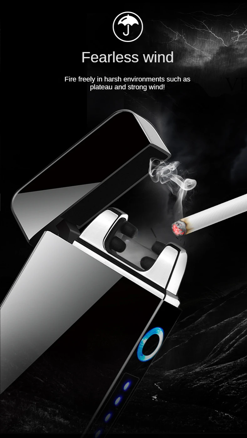 Portable Windproof USB Double Arc Lighter Touch Sensor