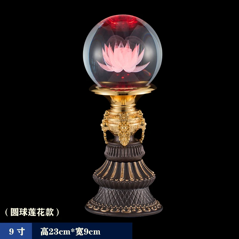 LED Colorful Crystal Ball Lotus Lamp, Buddhist Supplies, Temple Eternal Light, Buddha Light, Meditation, Home Decoration