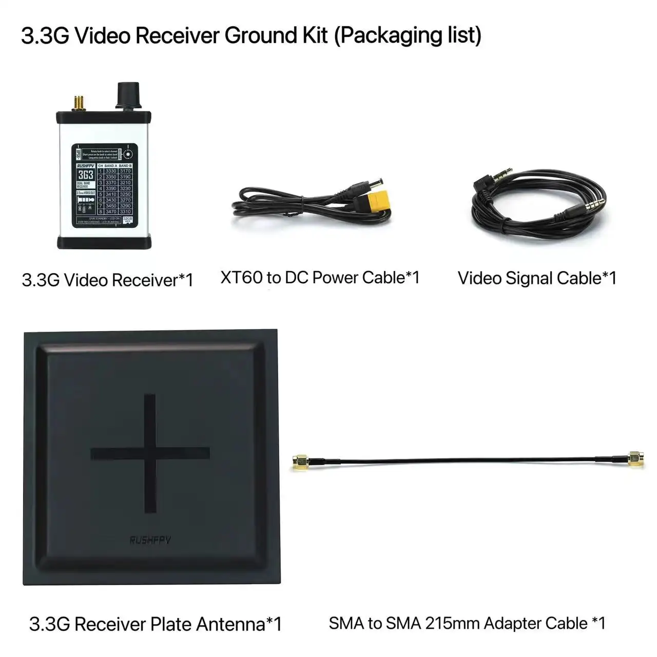 RUSHFPV 3.3G Récepteur + Antenne 15.8dBi pour Drone FPV